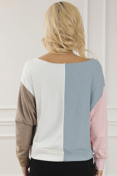 swvws Color Block Boat Neck Sweatshirt