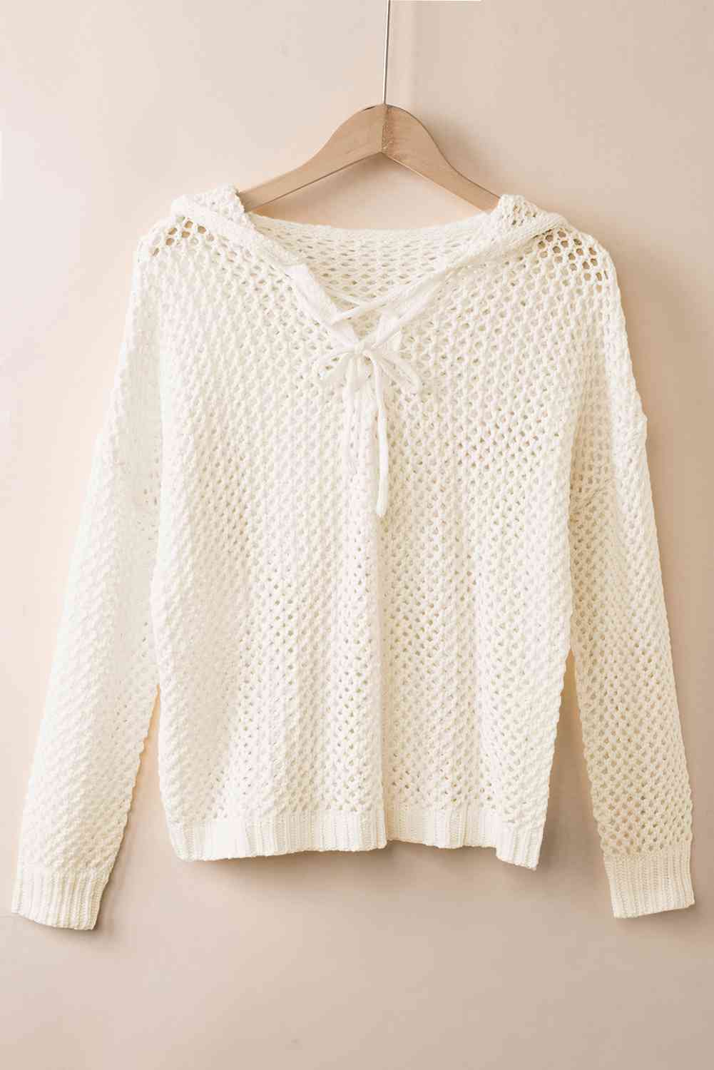 swvws Openwork Lace-Up Hooded Sweater