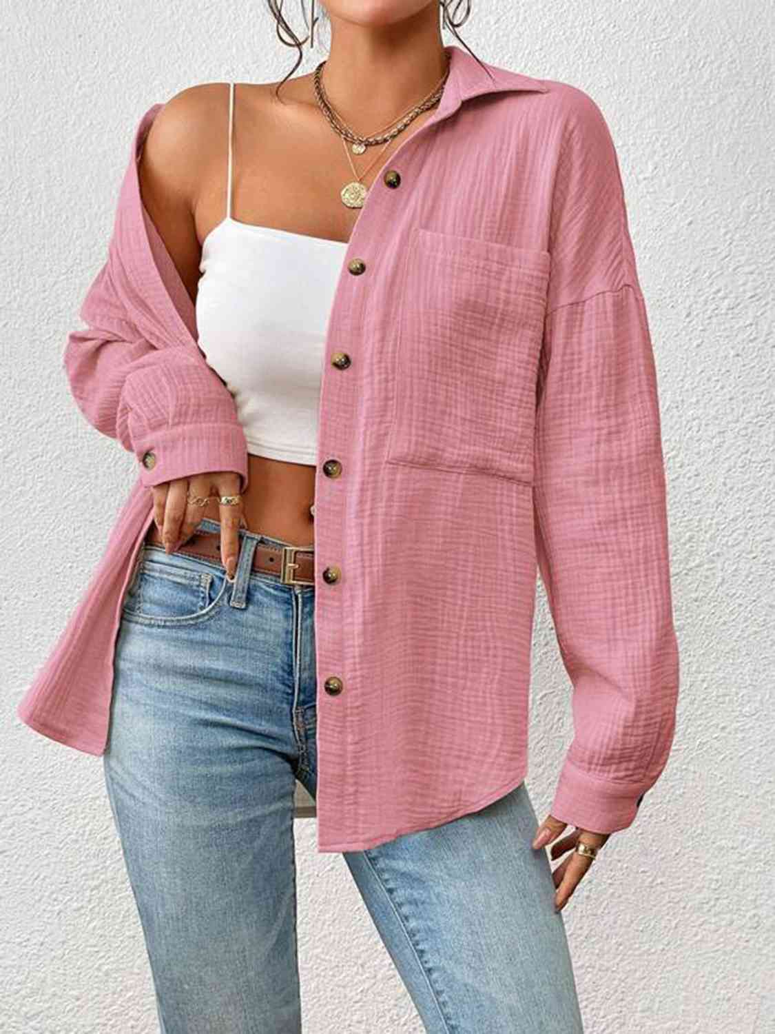 swvws Textured Drop Shoulder Shirt Jacket