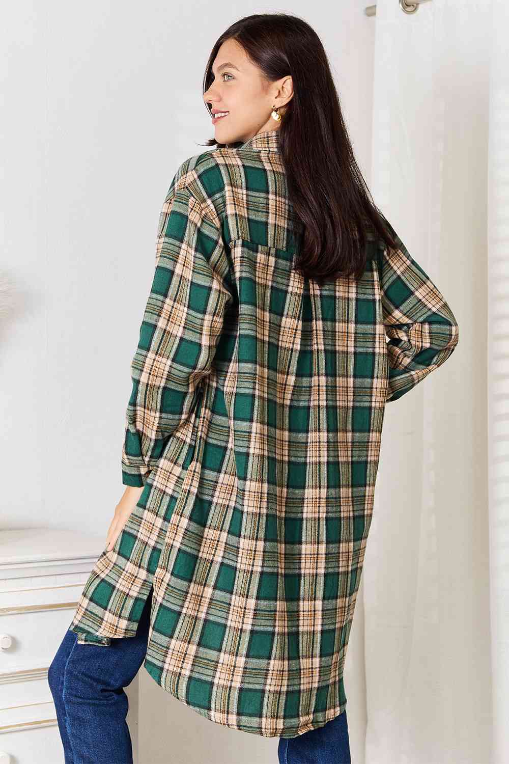 swvws Double Take Plaid Collared Neck Long Sleeve Shirt