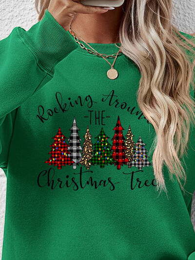 swvws Christmas Tree Graphic Round Neck Sweatshirt