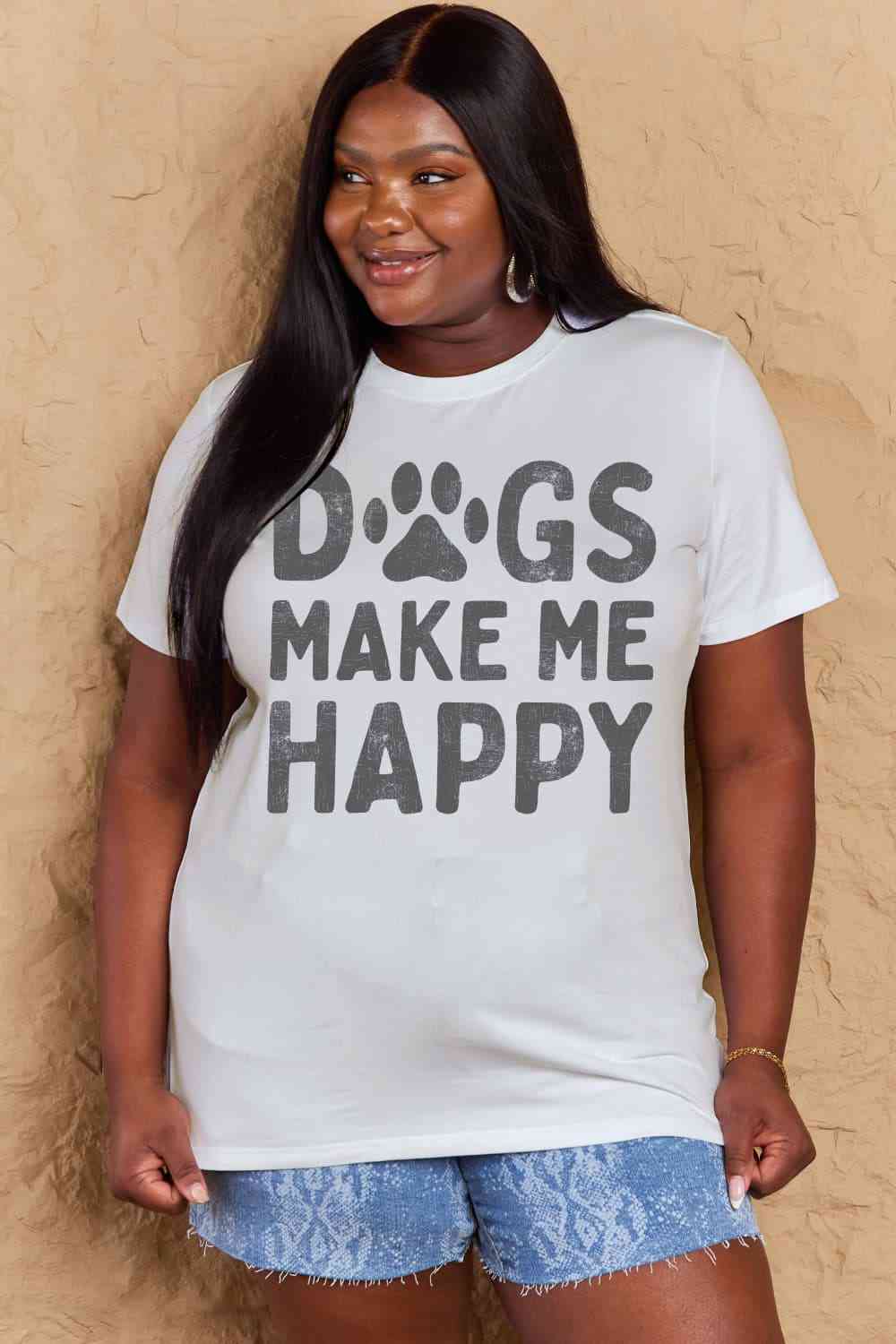 swvws Simply Love Full Size DOGS MAKE ME HAPPY Graphic Cotton T-Shirt