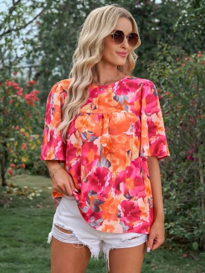 swvws Printed Round Neck Half Sleeve Blouse