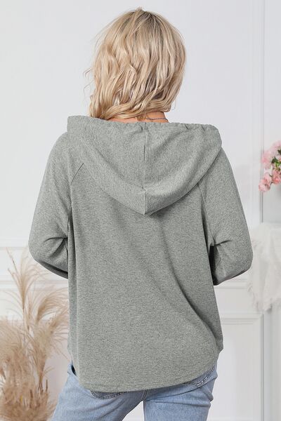 swvws Drawstring Half Snap Long Sleeve Hoodie