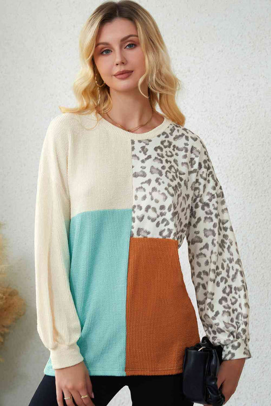 swvws Leopard Patchwork Long Sleeve Top