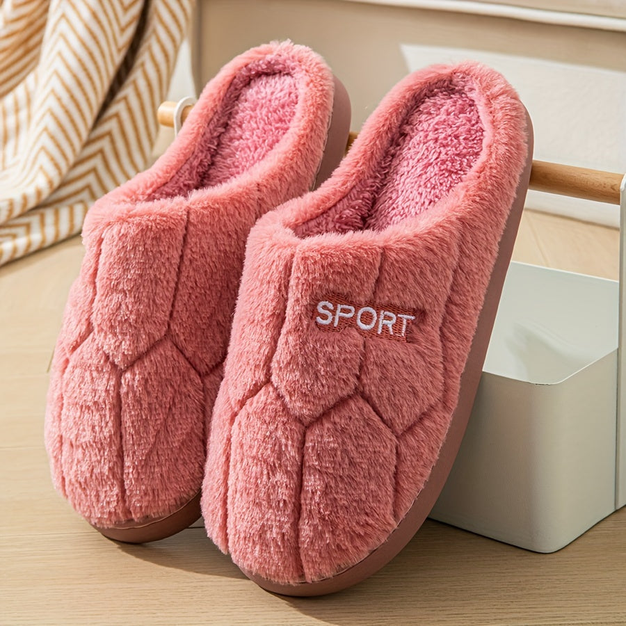 Letter Fluffy Soft Sole Slippers, Soft Sole Bedroom Plush Lined Cozy Shoes, Non-slip Floor Mute Shoes