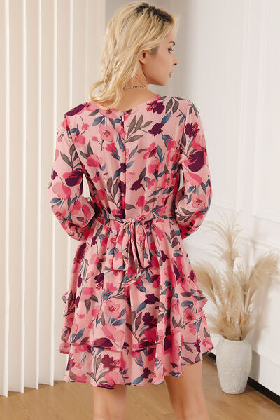 swvws Printed Surplice Balloon Sleeve Mini Dress