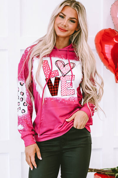 swvws LOVE Heart Drawstring Dropped Shoulder Hoodie