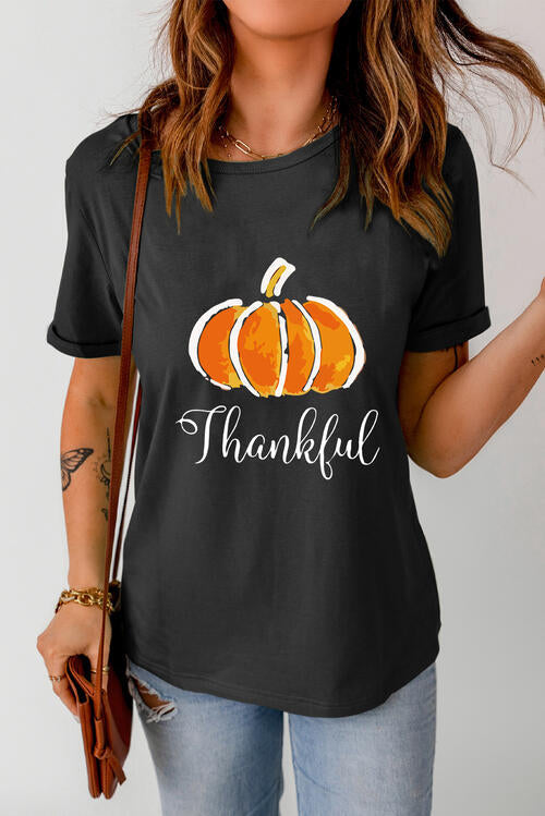 swvws THANKFUL Round Neck Short Sleeve T-Shirt