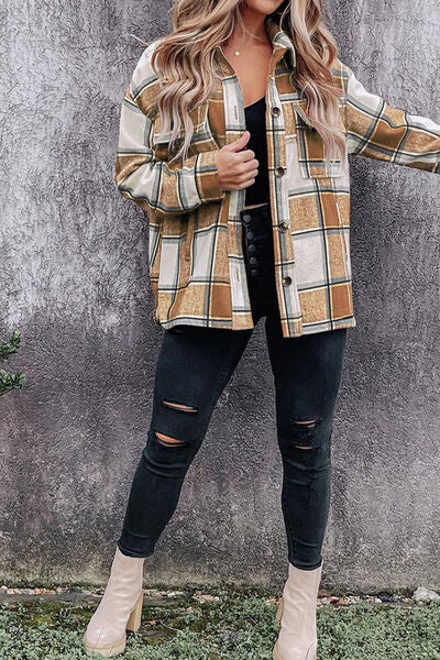 swvws Plaid Pocketed Dropped Shoulder Coat