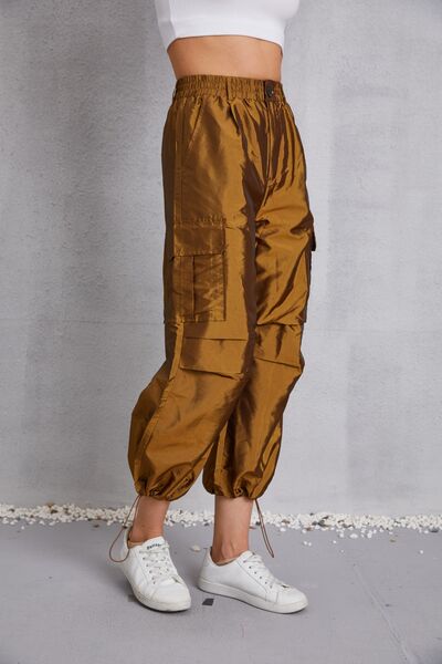 swvws Drawstring High Waist Pants with Cargo Pockets