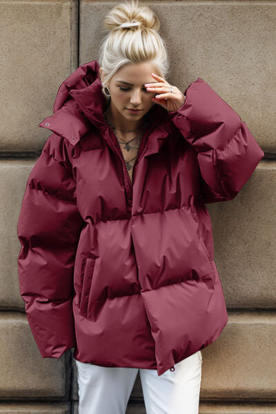 swvws Pocketed Zip Up Hooded Puffer Jacket