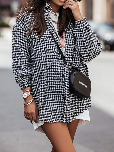 swvws Houndstooth Button Up Dropped Shoulder Jacket