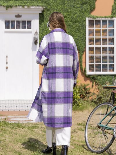 swvws Plaid Button Up Dropped Shoulder Coat