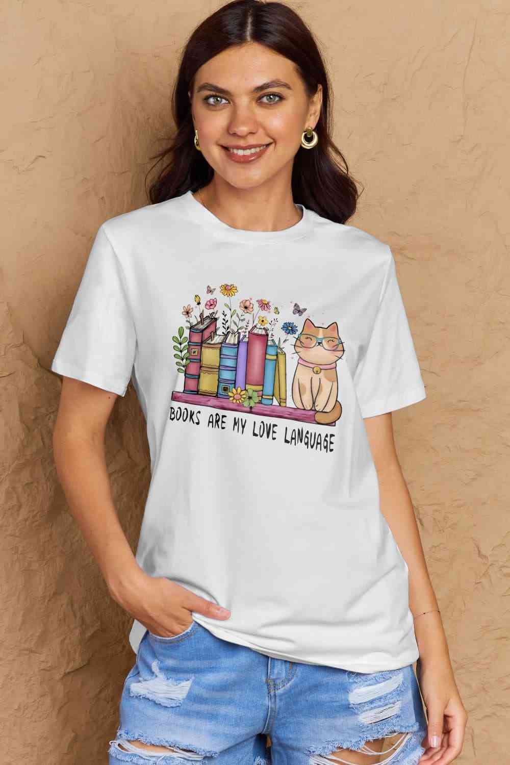 swvws Simply Love Full Size BOOKS ARE MY LOVE LANGUAGE Graphic Cotton Tee