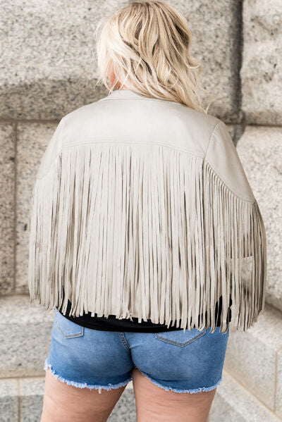 swvws Plus Size Fringe Open Front Jacket