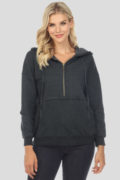 swvws Drawstring Half Zip Dropped Shoulder Hoodie