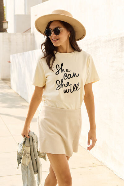 swvws Simply Love Full Size SHE CAN SHE WILL Short Sleeve T-Shirt