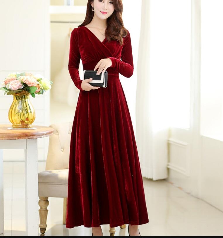 Tmallworld Lovely Velvet Long Sleeves Women Dresses, Women Long Dresses, Velvet Dresses