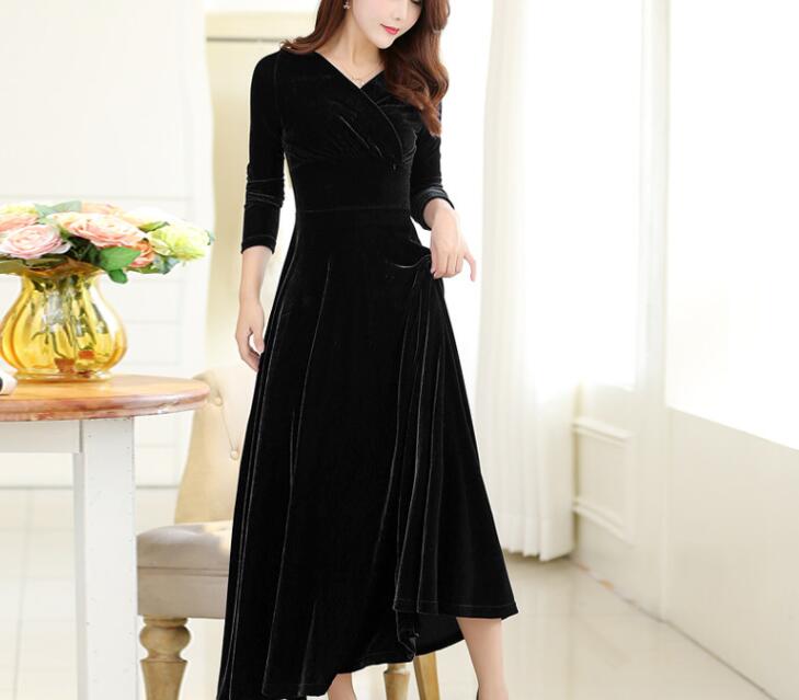 Tmallworld Lovely Velvet Long Sleeves Women Dresses, Women Long Dresses, Velvet Dresses