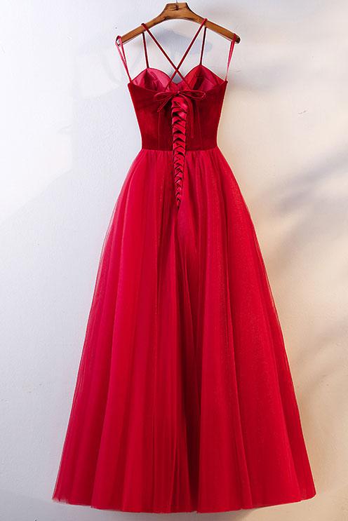 Tmallworld Beautiful Velvet Straps and Tulle Long Formal Dress, Red Party Gown