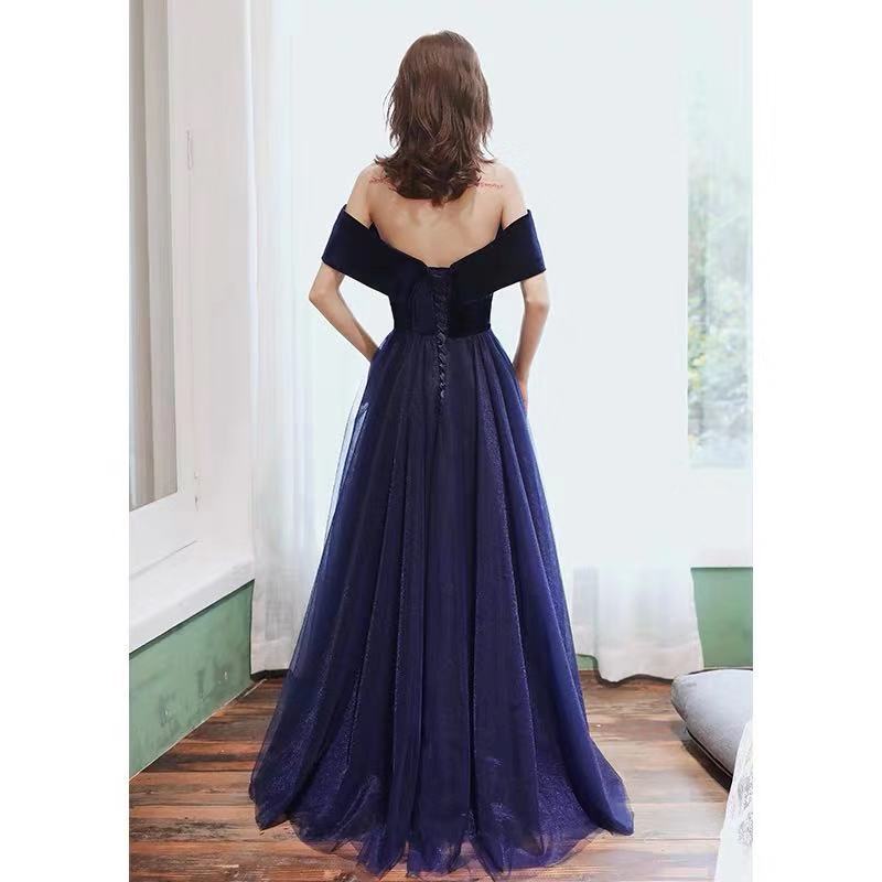 Tmallworld Sexy Navy Blue Velvet and Tulle Long Sweetheart Prom Dress, Long Bridesmaid Dress