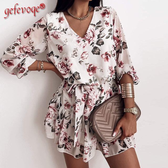 Women's Summer Bohemian Floral Loose Empire Fashion Dress Casual Sundress Long Elegant Ruffle High Waist Women Aesthetic Dresses