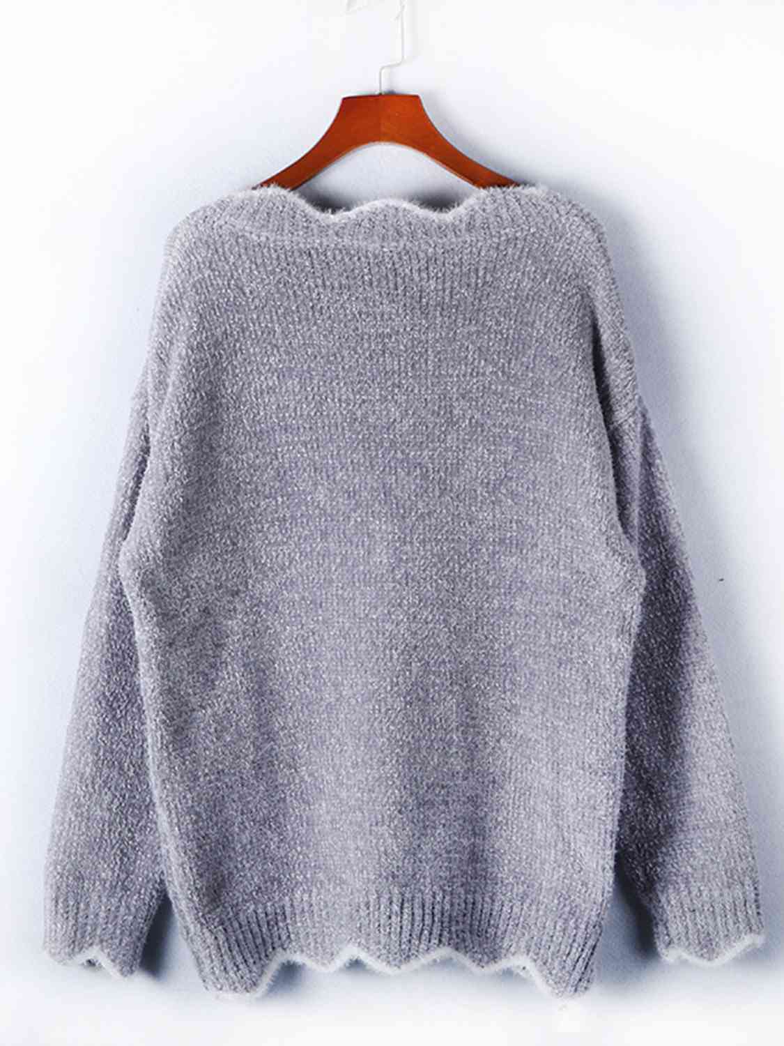 swvws Notched Dropped Shoulder Long Sleeve Sweater