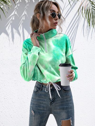 swvws Tie-Dye Quarter Zip Dropped Shoulder Sweatshirt