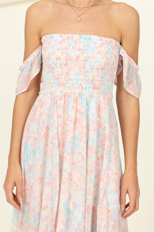 swvws Pastel Florals Smocked Midi Dress