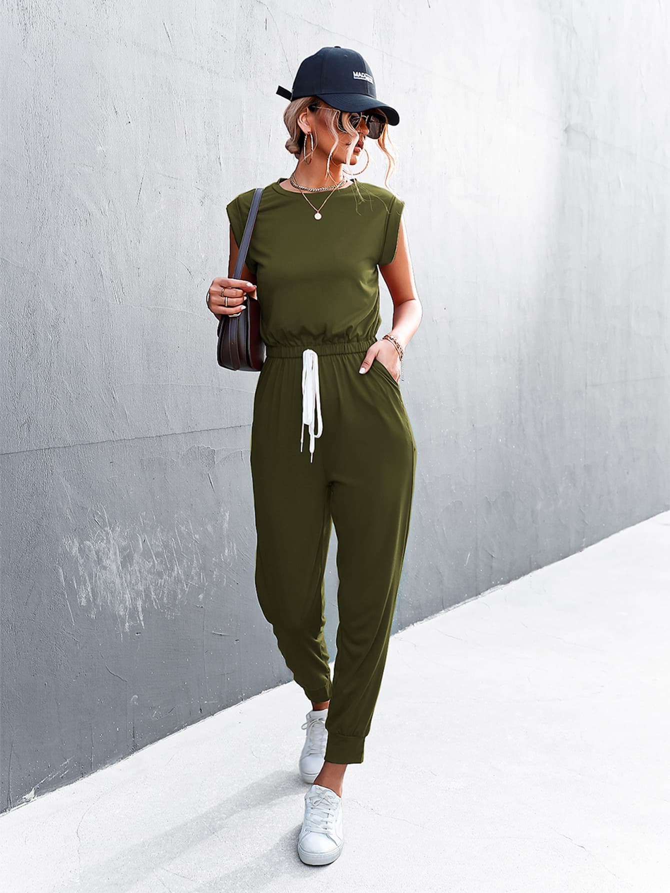 swvws Round Neck Cap Sleeve Jumpsuit