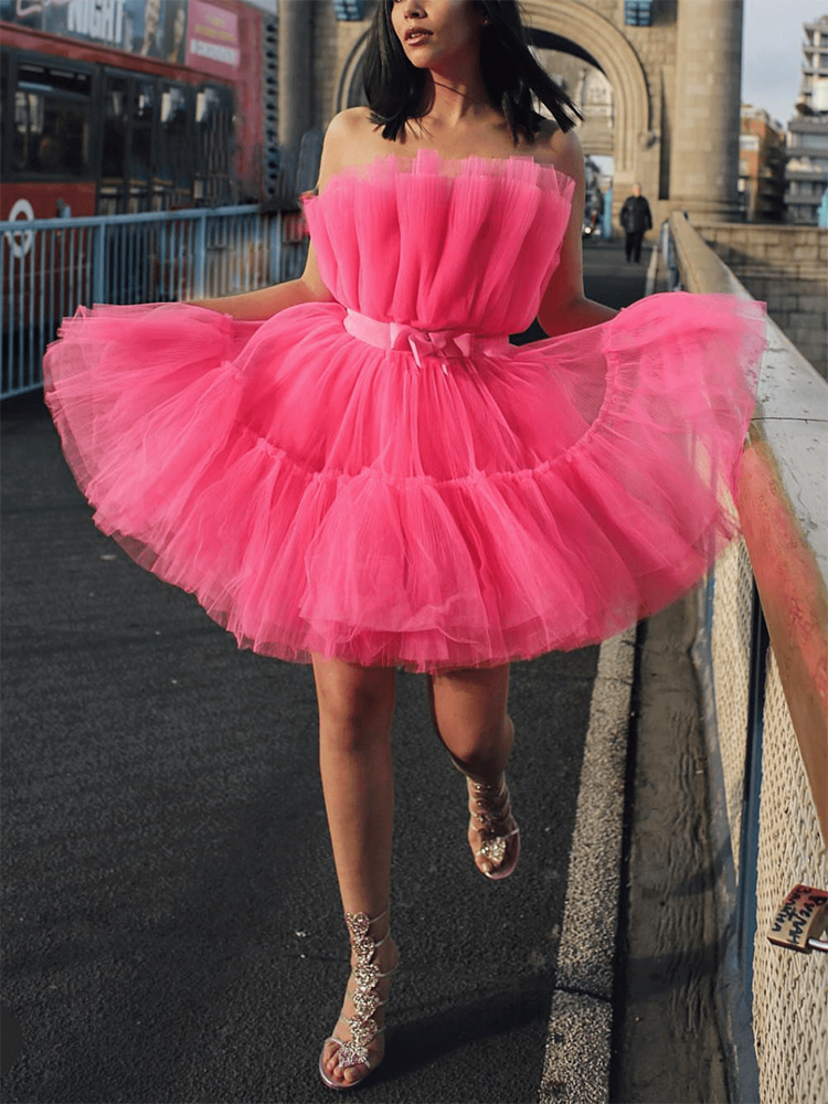 Sixsr Bow Decor Layered Tulle Cocktail Dress