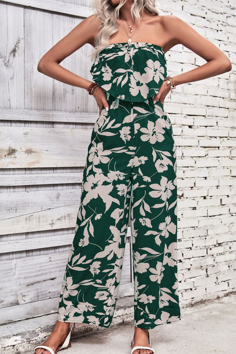 swvws Floral Strapless Wide Leg Jumpsuit