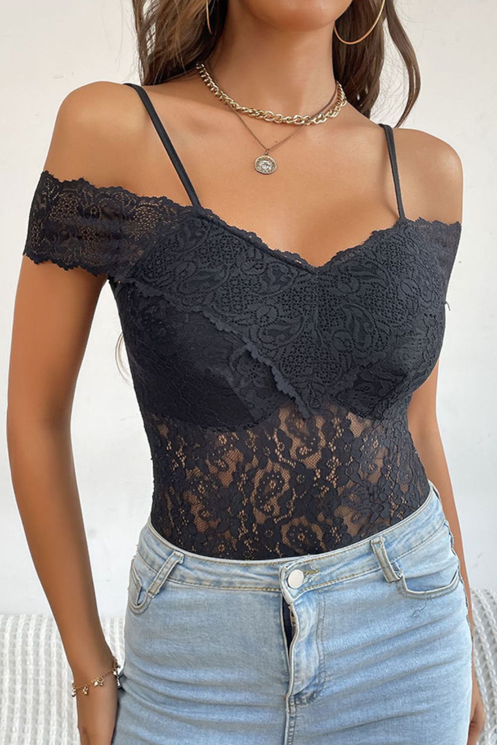 swvws Lace Cold-Shoulder Bodysuit