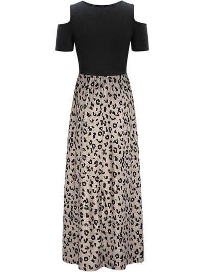 swvws Leopard Round Neck Cold Shoulder Dress