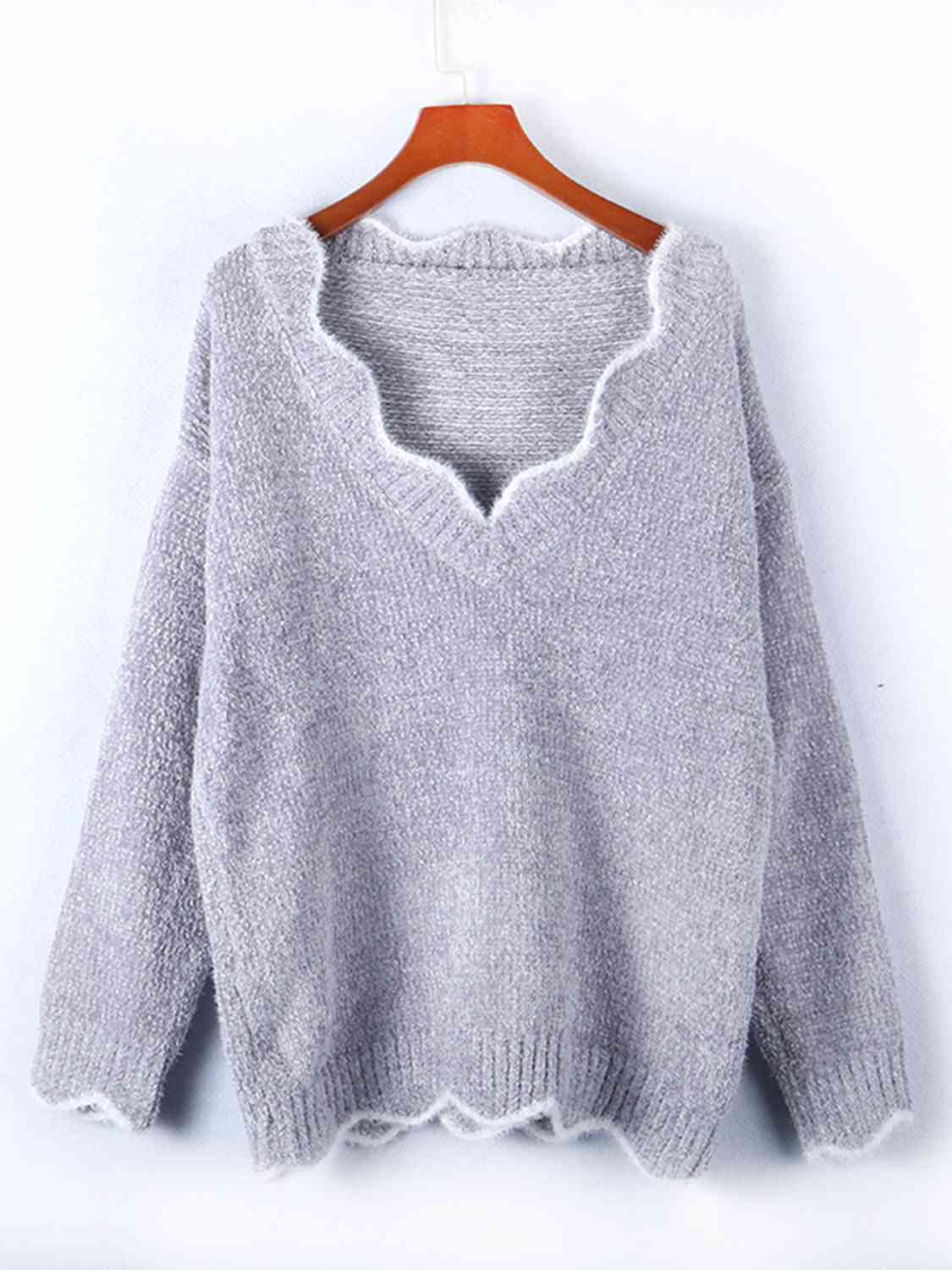 swvws Notched Dropped Shoulder Long Sleeve Sweater