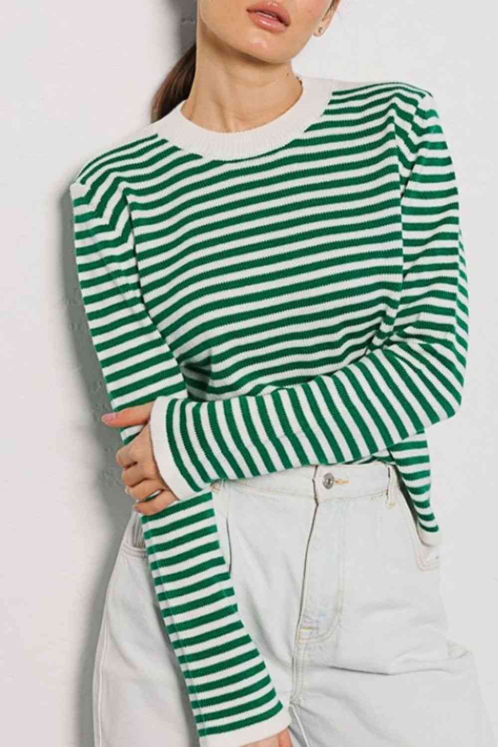 swvws Striped Round Neck Long Sleeve Sweater