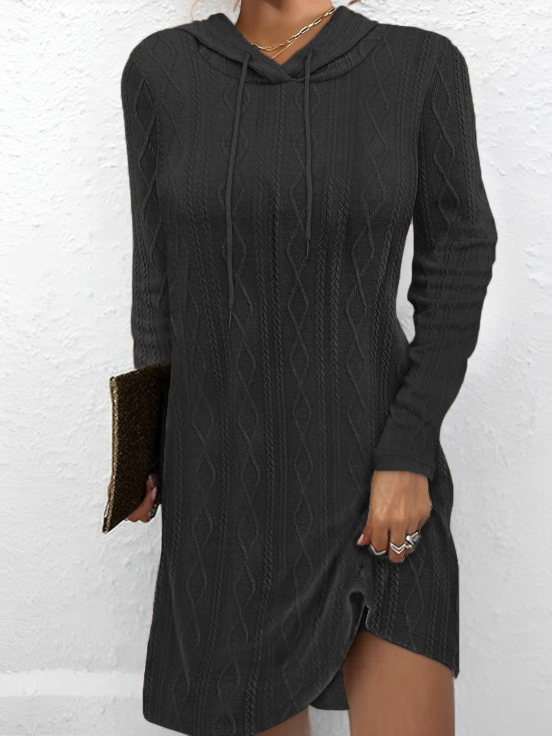 swvws Drawstring Hooded Sweater Dress