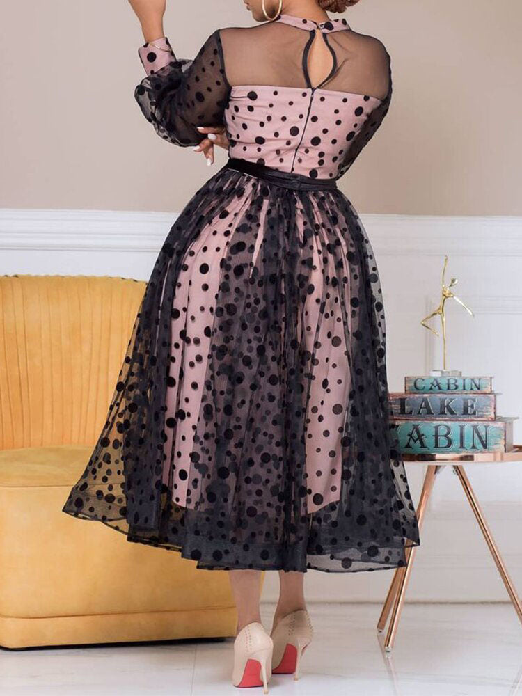 Sixsr Polka Dot Mesh Patchwork Dress