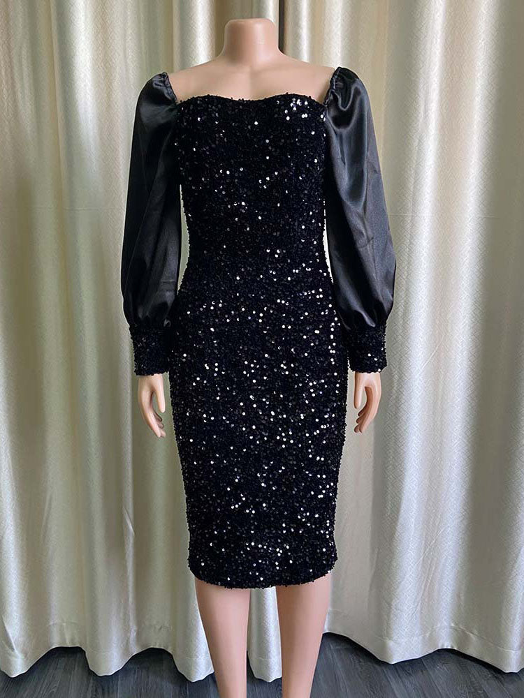 Sixsr Puffy Sleeve Sequin Midi Dress