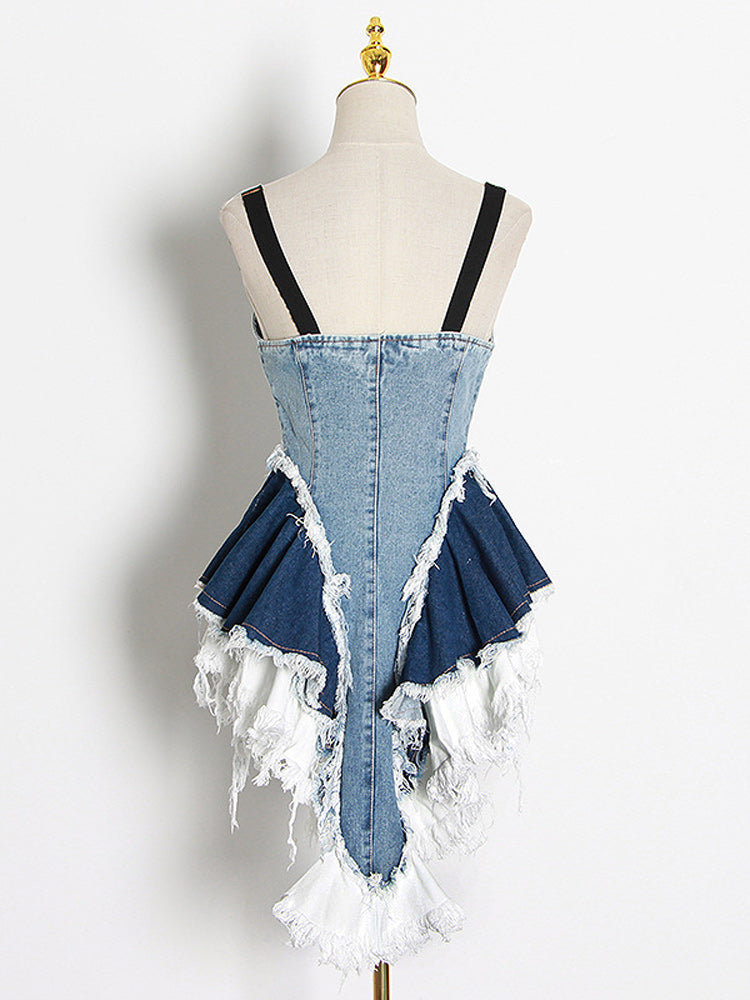 Sixsr Patchwork Denim Mini Dress