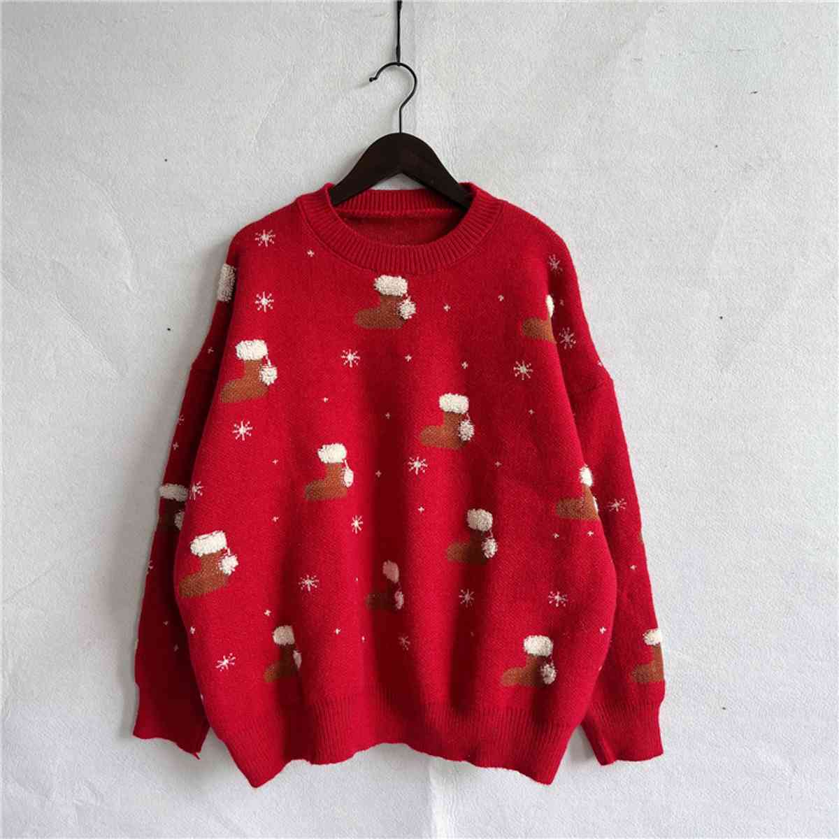 swvws Printed Round Neck Drop Shoulder Sweater