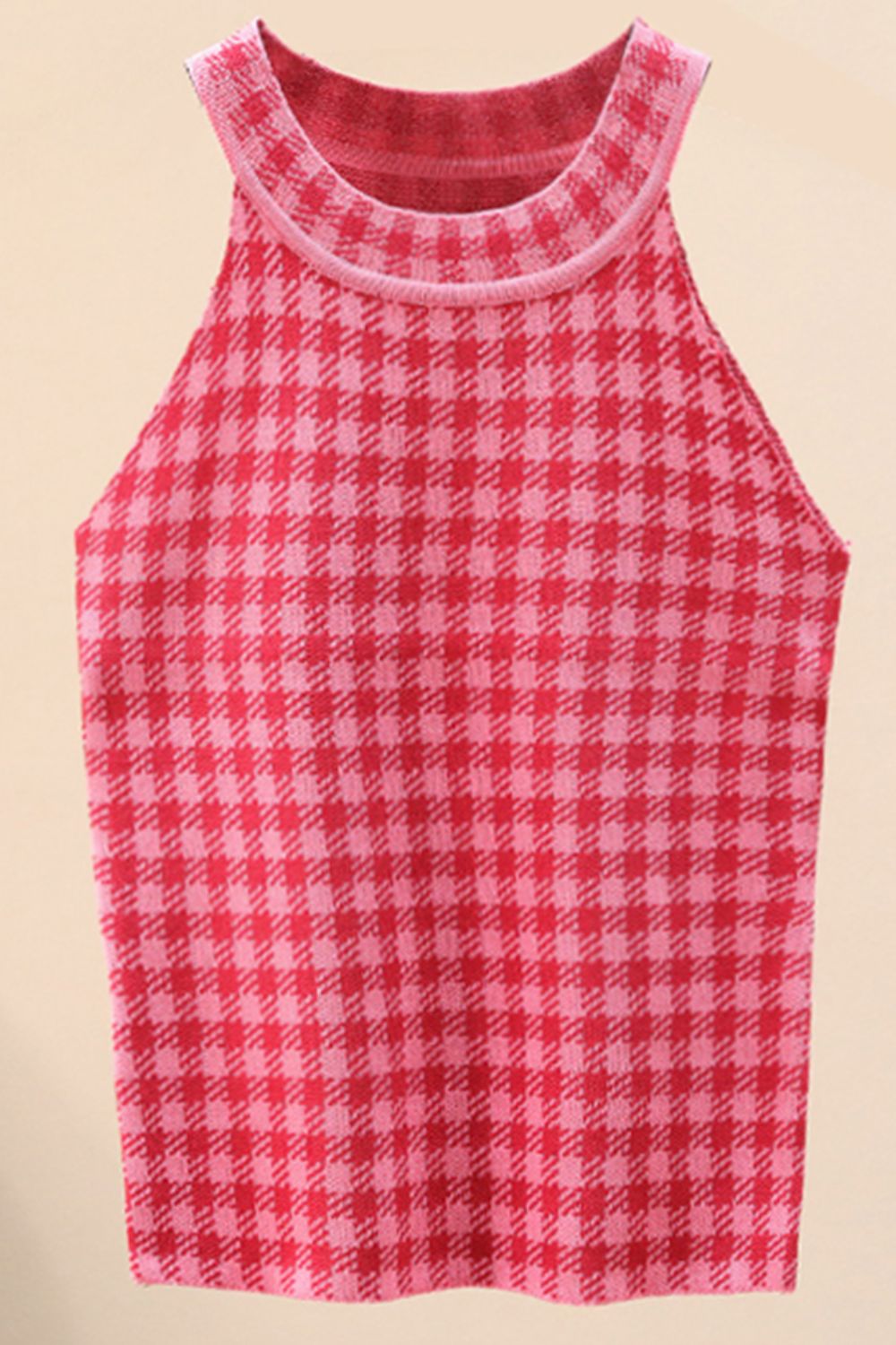 swvws Plaid Round Neck Sleeveless Knit Top