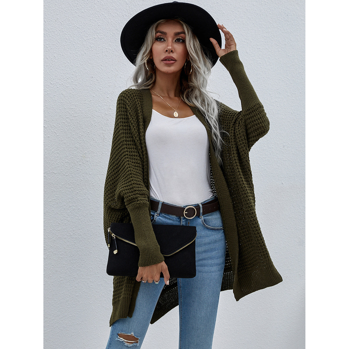 swvws Waffle Knit Open Front Cardigan