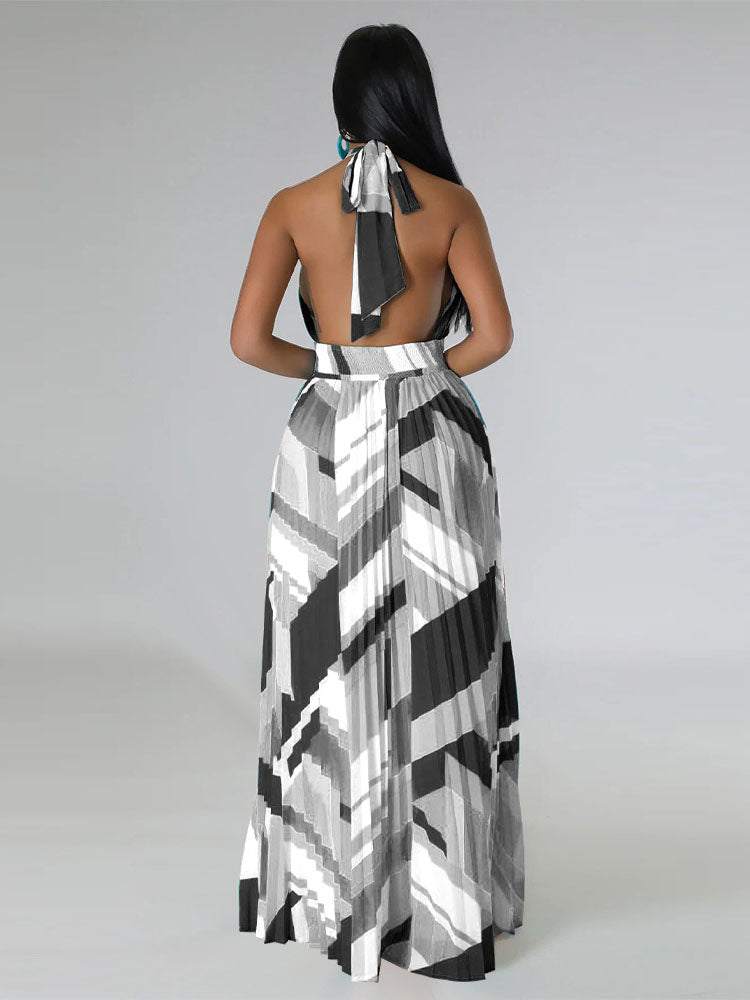 Sixsr Halter Pleated Maxi Dress