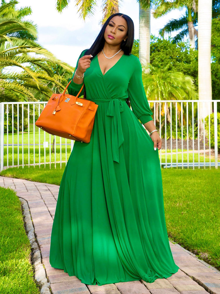 Sixsr V Neck Belted Maxi Dress