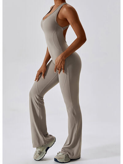 swvws Cutout Wide Strap Bootcut Active Jumpsuit