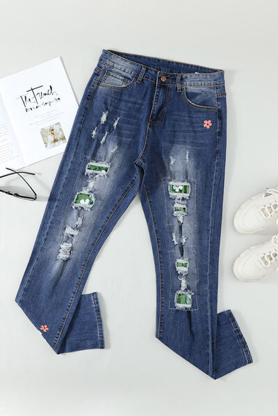 swvws Distressed Buttoned Jeans with Pockets