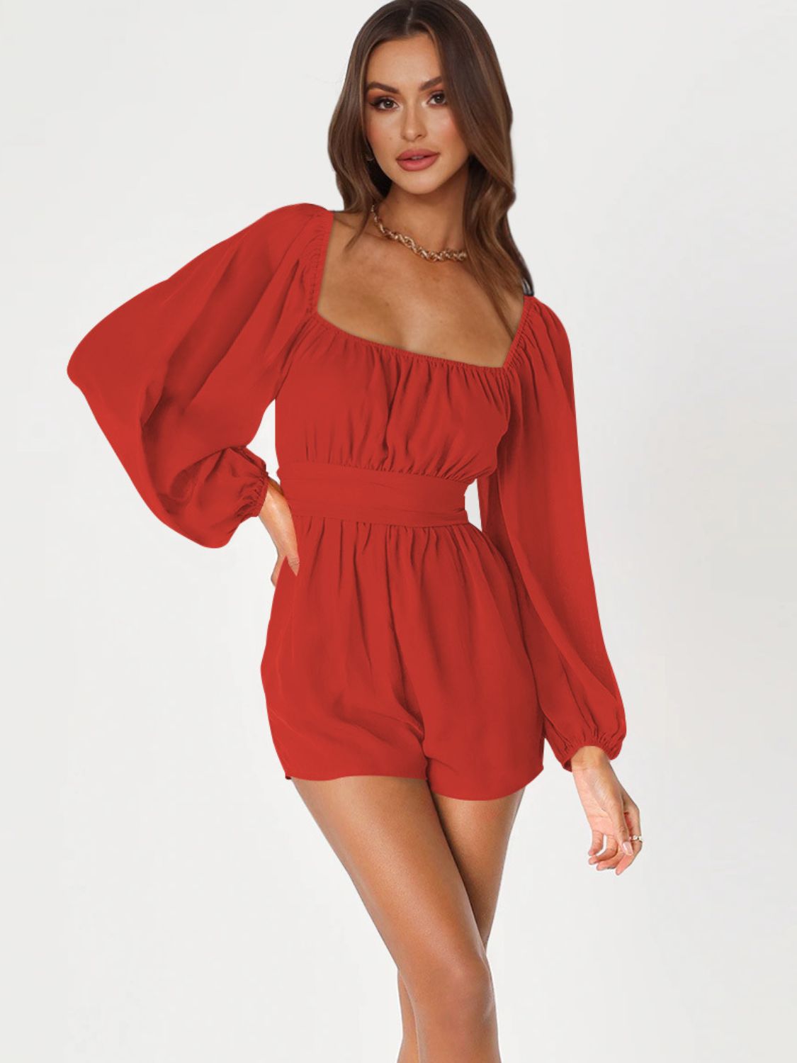 swvws Tie Back Smocked Balloon Sleeve Romper