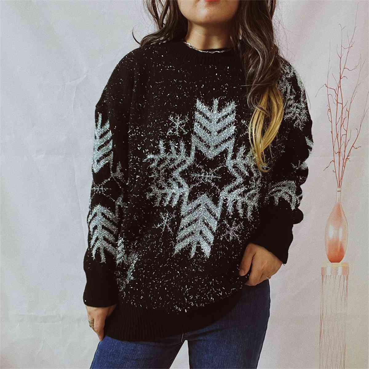 swvws Snowflake Pattern Long Sleeve Sweater